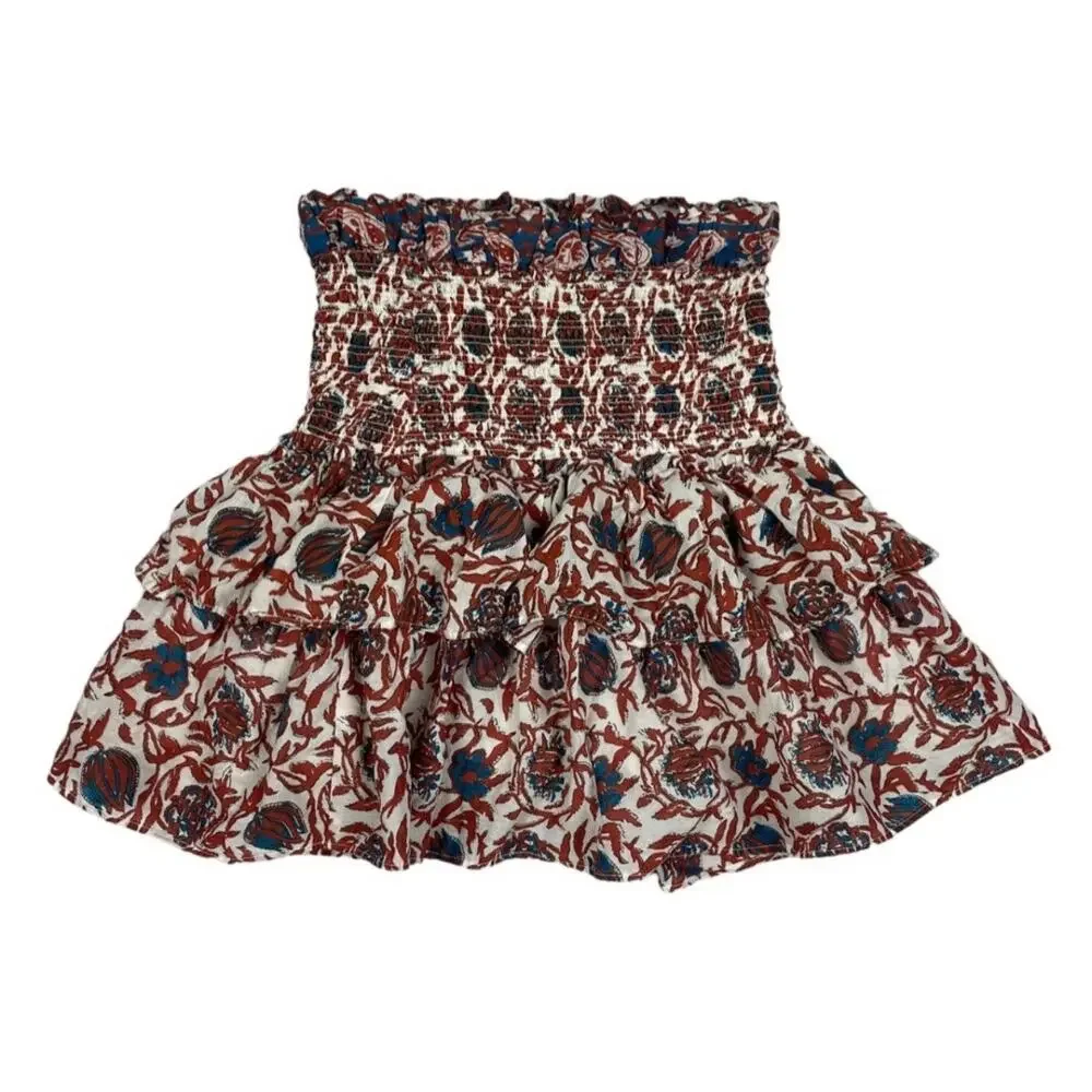 House of Harlow 1960 Tiered Boho Preppy Print‎ Smocked Skirt Women's Size Small